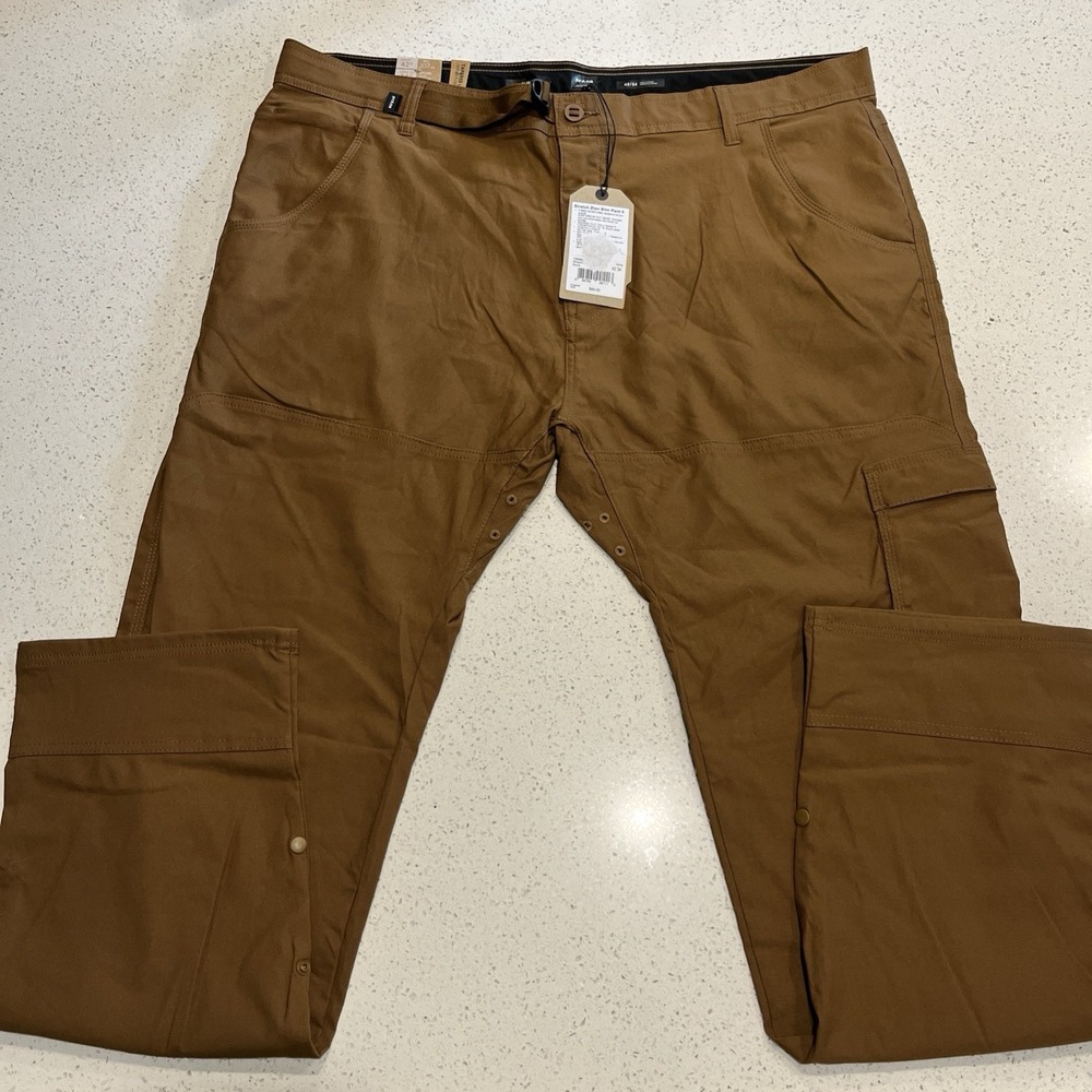 NEW Prana Zion II Pants 42/34 Stretch Slim Fit Tapered Cargo Sepia Brown